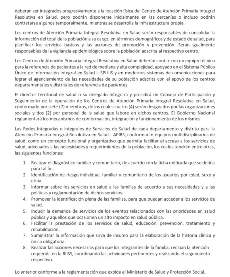 Artículo 84 reforma a la Salud - creación de Centros de Atención Primaria Integral Resolutiva en Salud (CAPIRS)