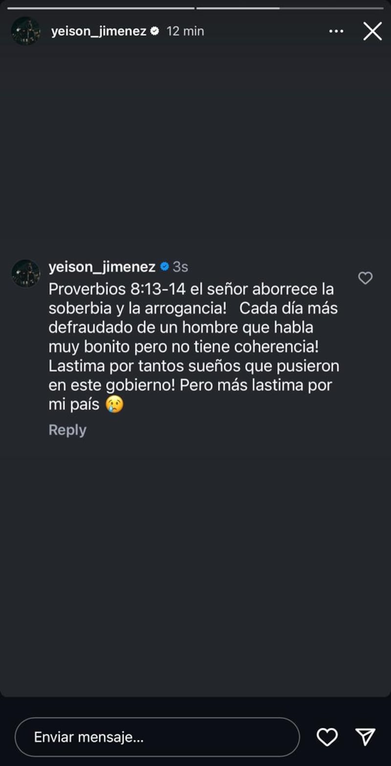 Yeison Jiménez mostró su descontento por el presidente Petro