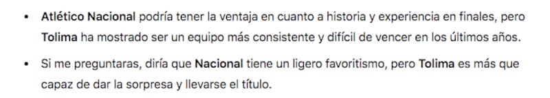 Respuesta de ChatGPT sobre la final de la liga