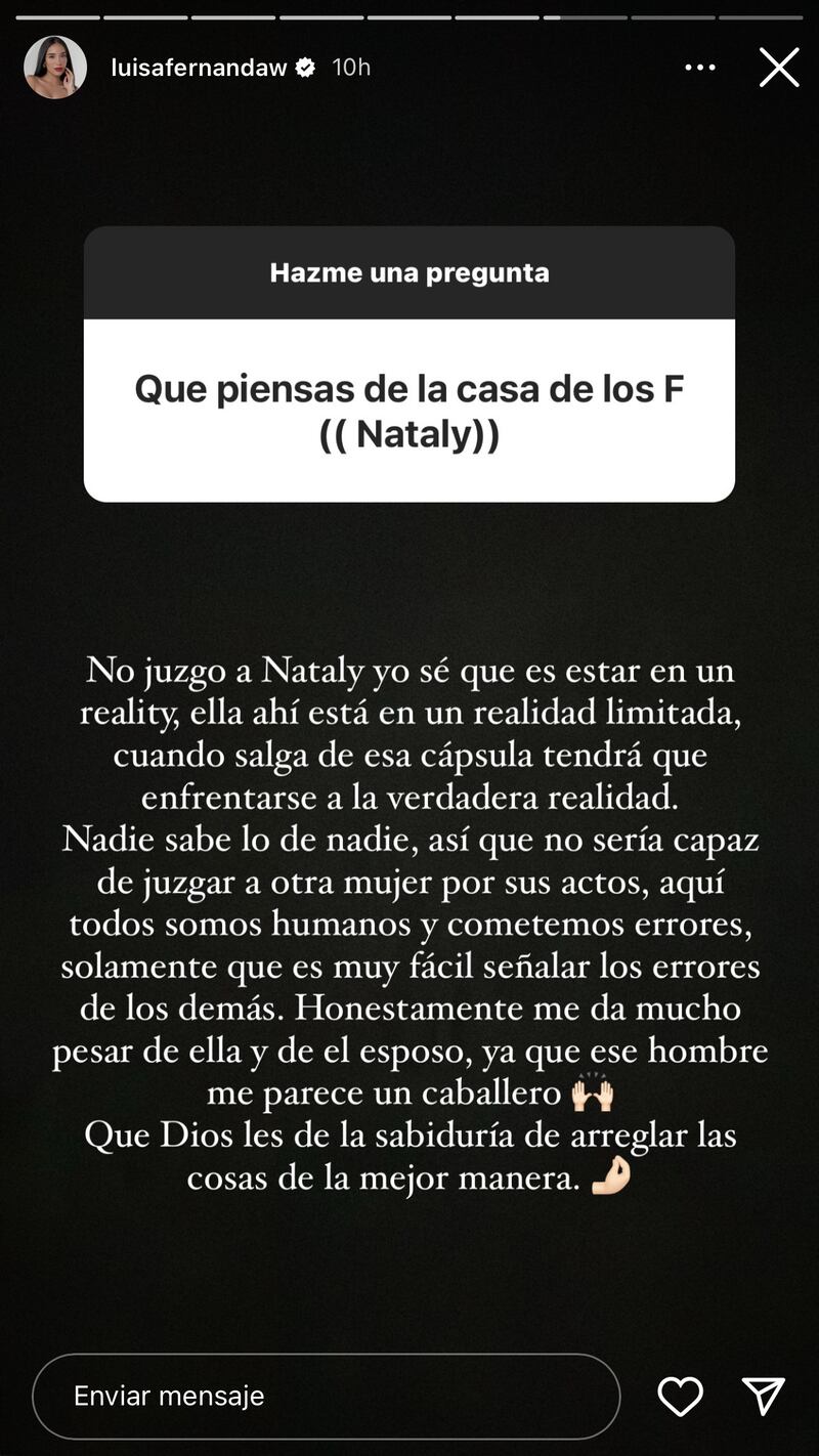 Luisa Fernanda W opinó sobre la reacción de Nataly Umaña en La casa de los famosos