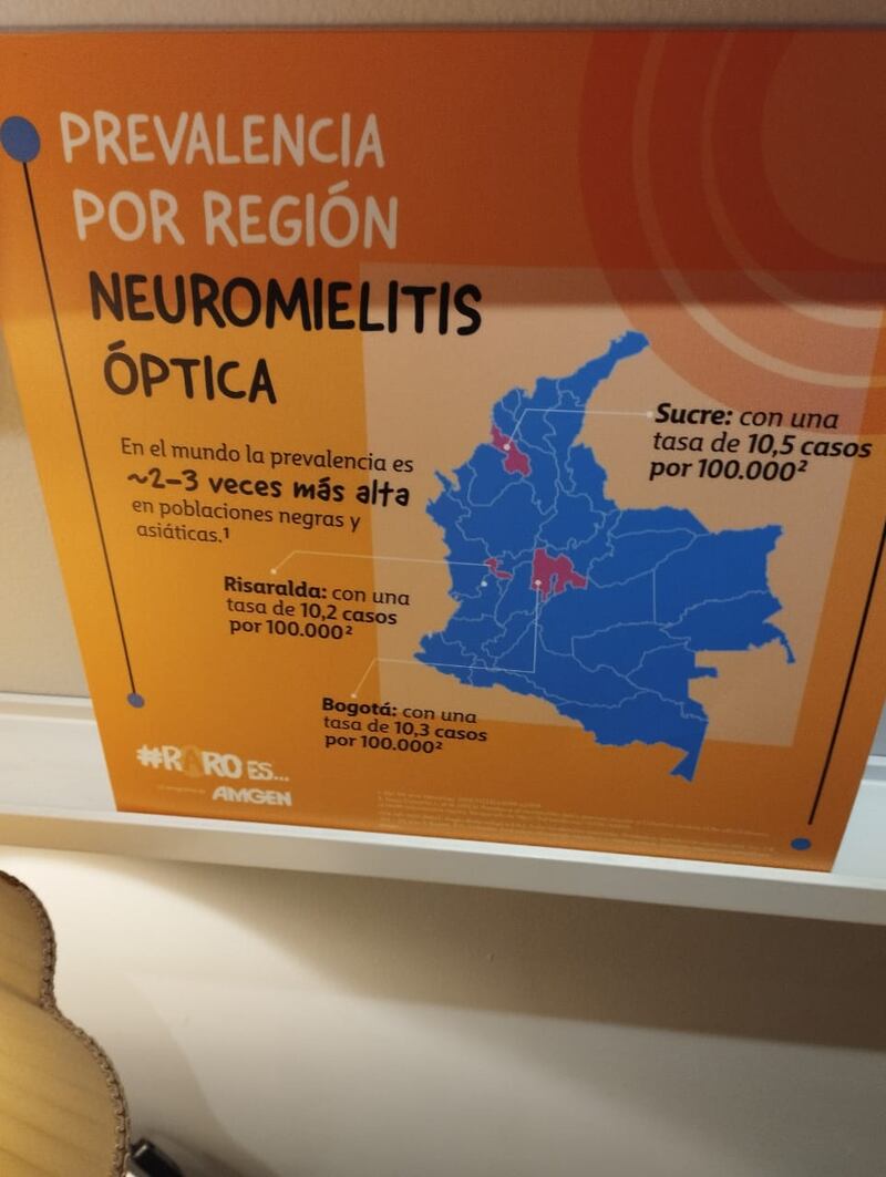 Los tres lugares donde existe mayor prevalencia de neuromielitis óptica en Colombia son Sucre con 10,5 casos por 100.000 habitantes y después le siguen Risaralda y Bogotá.