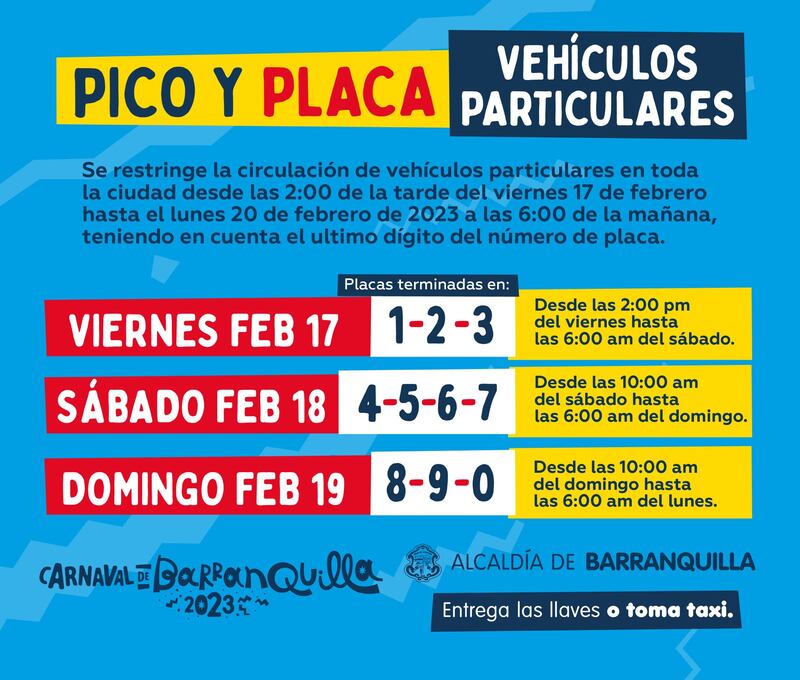 Implementación del pico y placa para particulares en Carnaval.