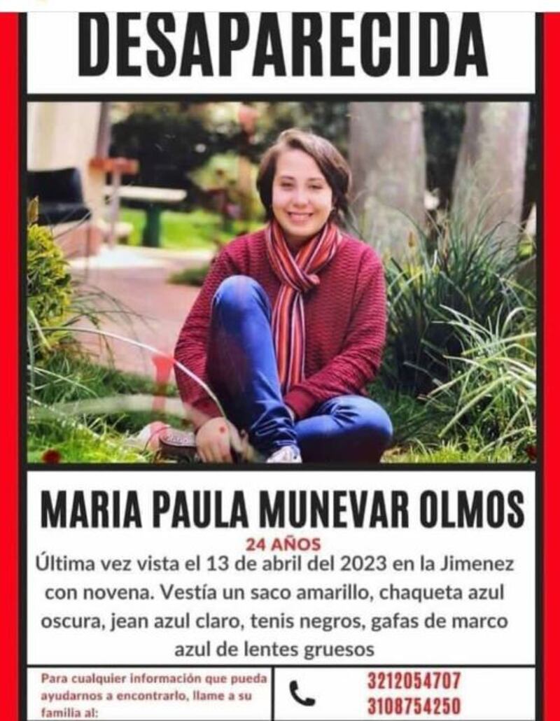 Familia busca a María Paula Munevar Olmos, desaparecida en Bogotá