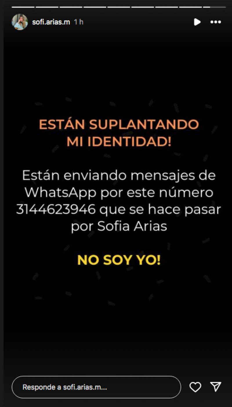 Sofía Arias, hija de Felipe Arias alertó por suplantación de identidad