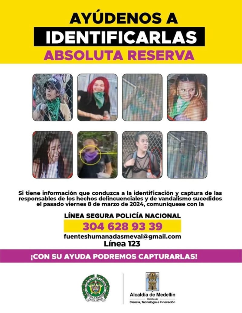 El cartel de las más buscadas por vandalizar el Metro de Medellín.