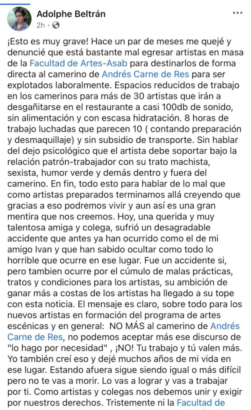 “No exploten más a los artistas”: graves denuncias contra Andrés Carne de Res tras accidente de bailarina en show de fuego.