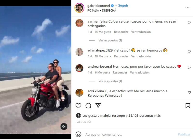 Usuarios de Instagram criticaron que la pareja no usara cascos durante su viaje en moto