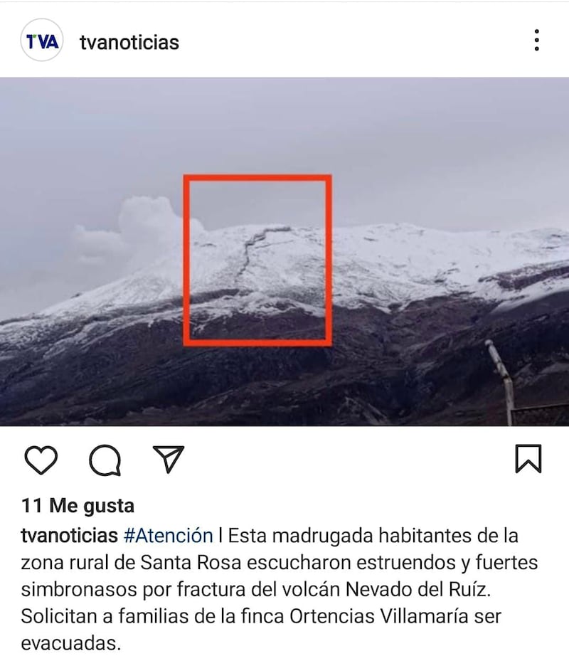 El SGC negó que existiera una grieta en el volcán Nevado del Ruiz