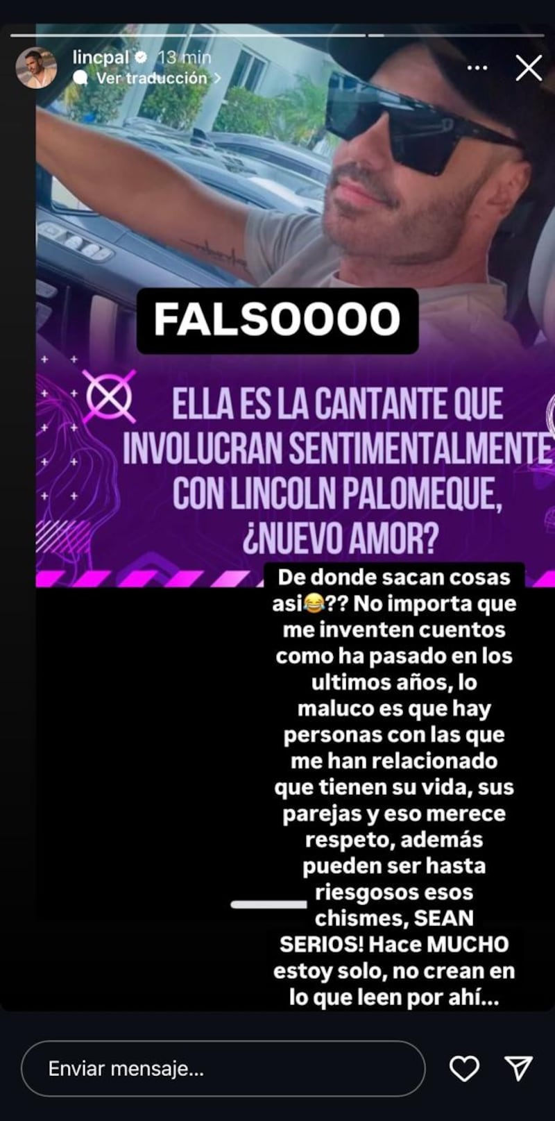 Lincoln Palomeque aclaró rumor sobre nuevo noviazgo