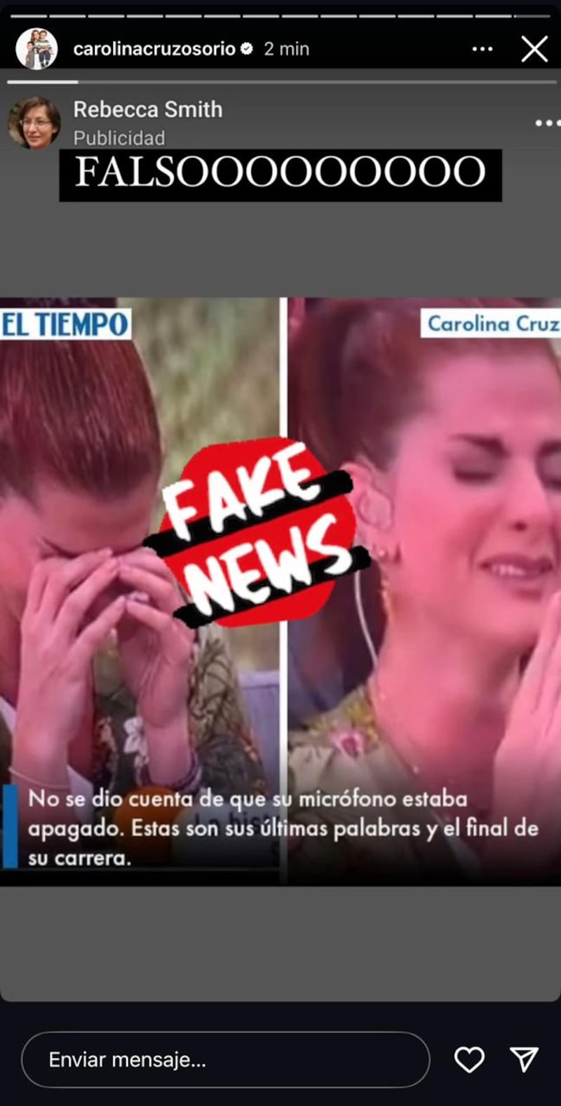 Carolina Cruz mostró que está siendo víctima de información falsa luego de una entrevista