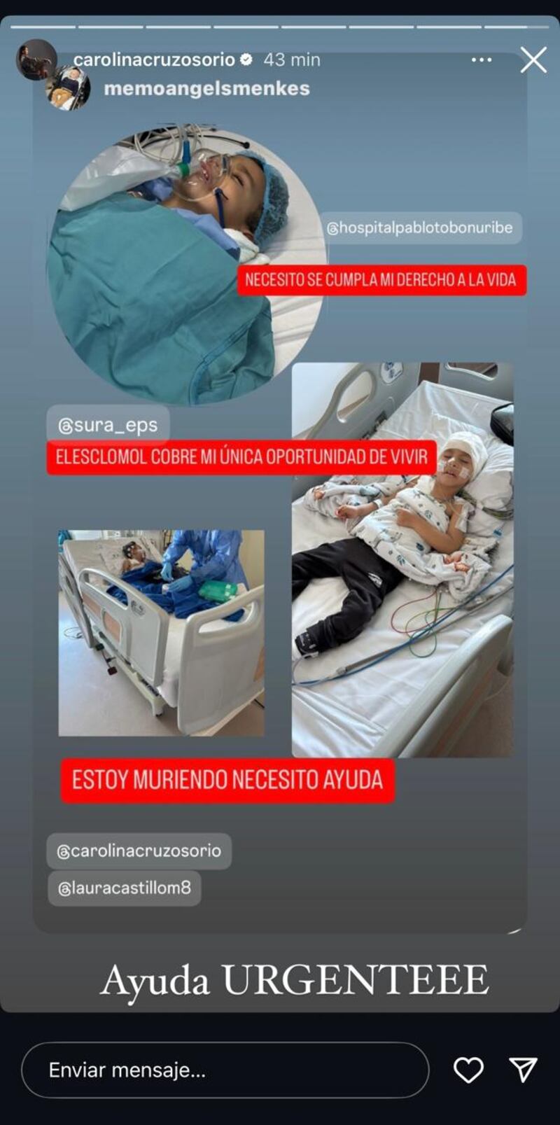 Carolina Cruz pidió ayuda por la salud de un menor