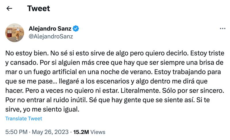 El español se encuentra en uno de los puntos más difíciles de su carrera o al menos, así lo hizo saber con un preocupante mensaje.