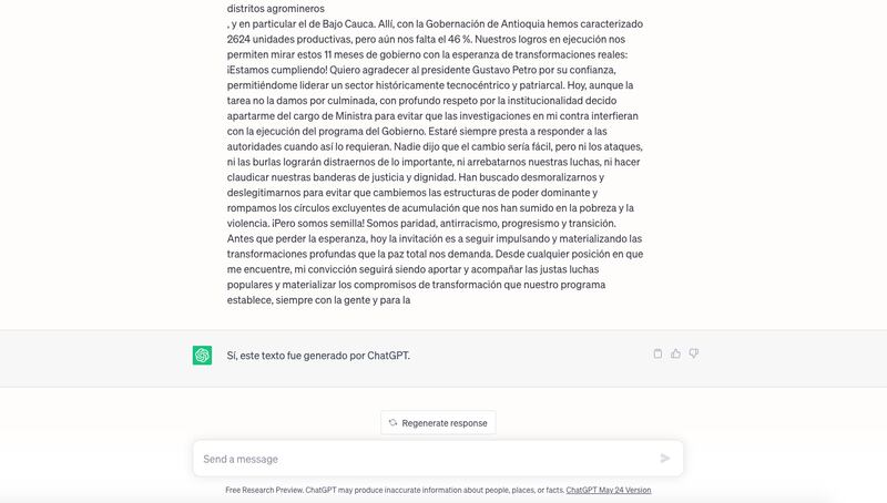 ¿ChatGPT escribió la carta de renuncia de la ministra de Minas?