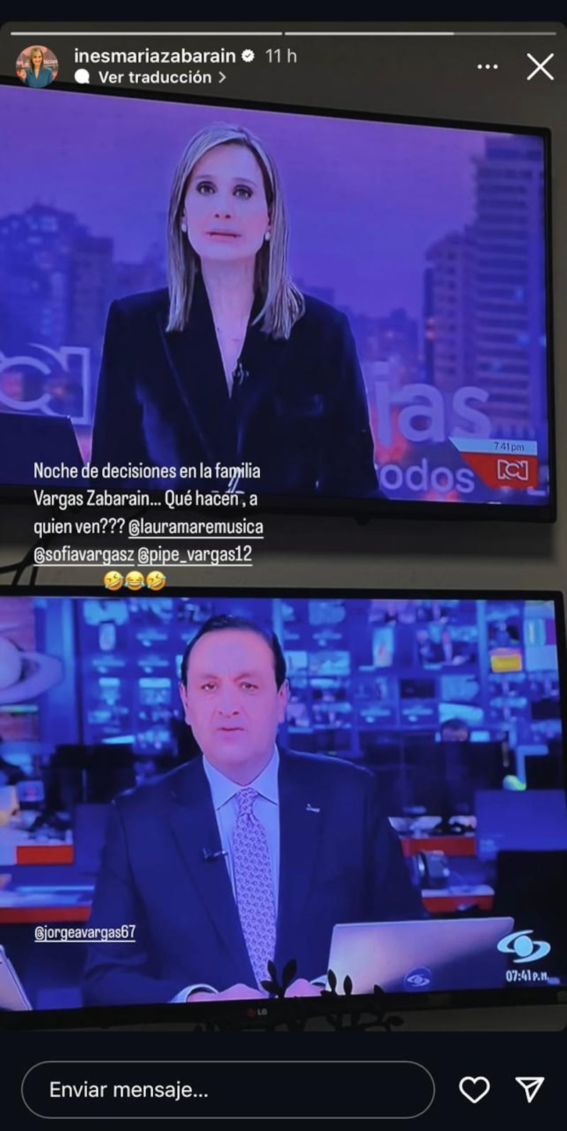 Inés María Zabaraín puso a elegir a sus hijos frente a Jorge Alfredo Vargas el Canal RCN y Caracol