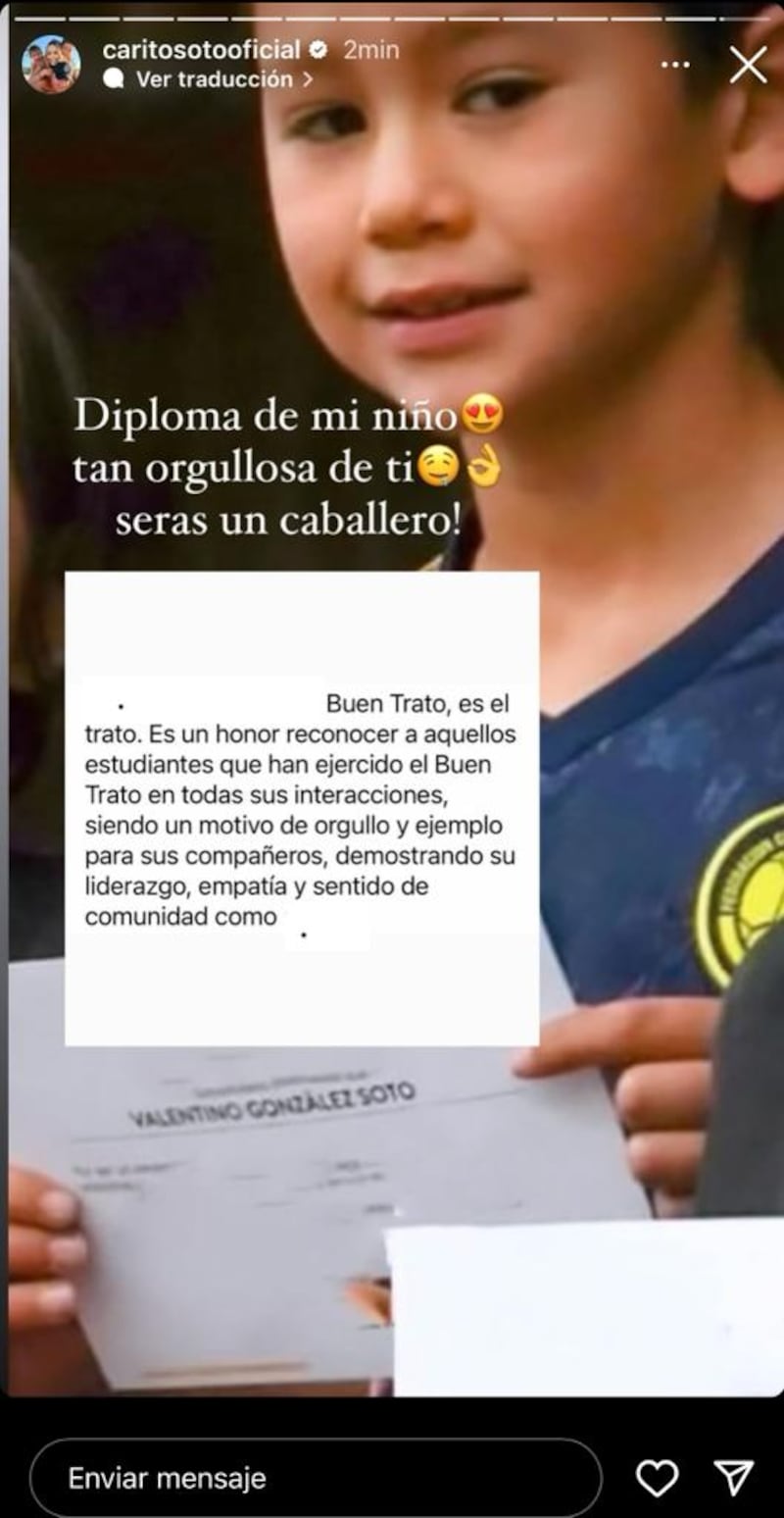 Carolina Soto mostró lo orgullosa que se siente por el nuevo logro de su hijo Valentino