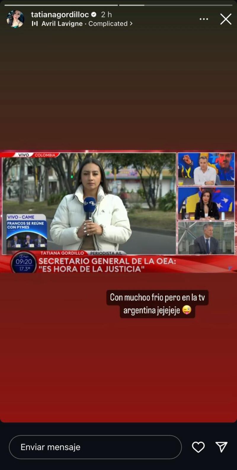 Tatiana Gordillo apareció en la televisión argentina