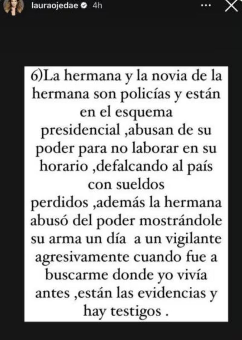 Pantallazo de las historias de Laura Ojeda sobre la hermana de Day Vásquez (Redes sociales Laura Ojeda)