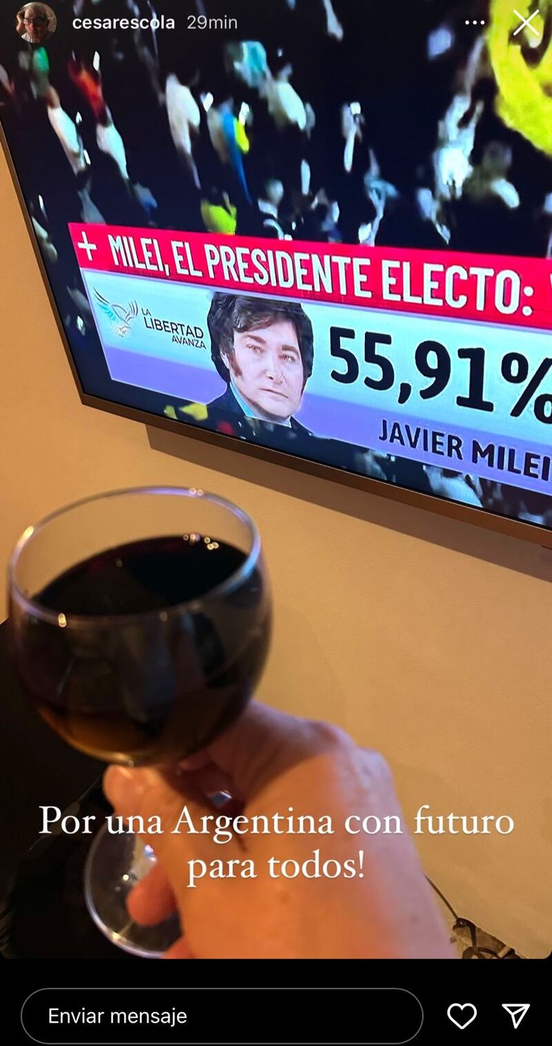 César Escola de Yo me llamo celebró el triunfo de Javier Milei como nuevo presidente de Argentina