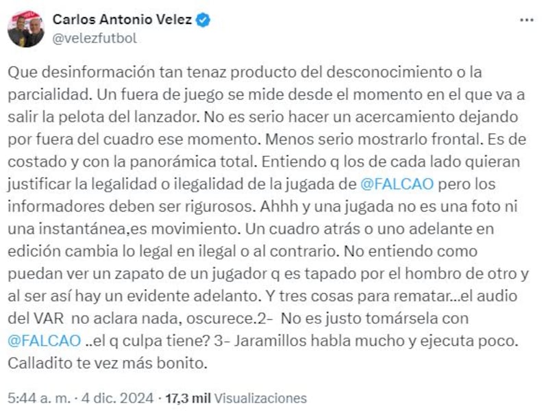 A Carlos Antonio Vélez lo traicionó el subconsciente con presidente de Dimayor