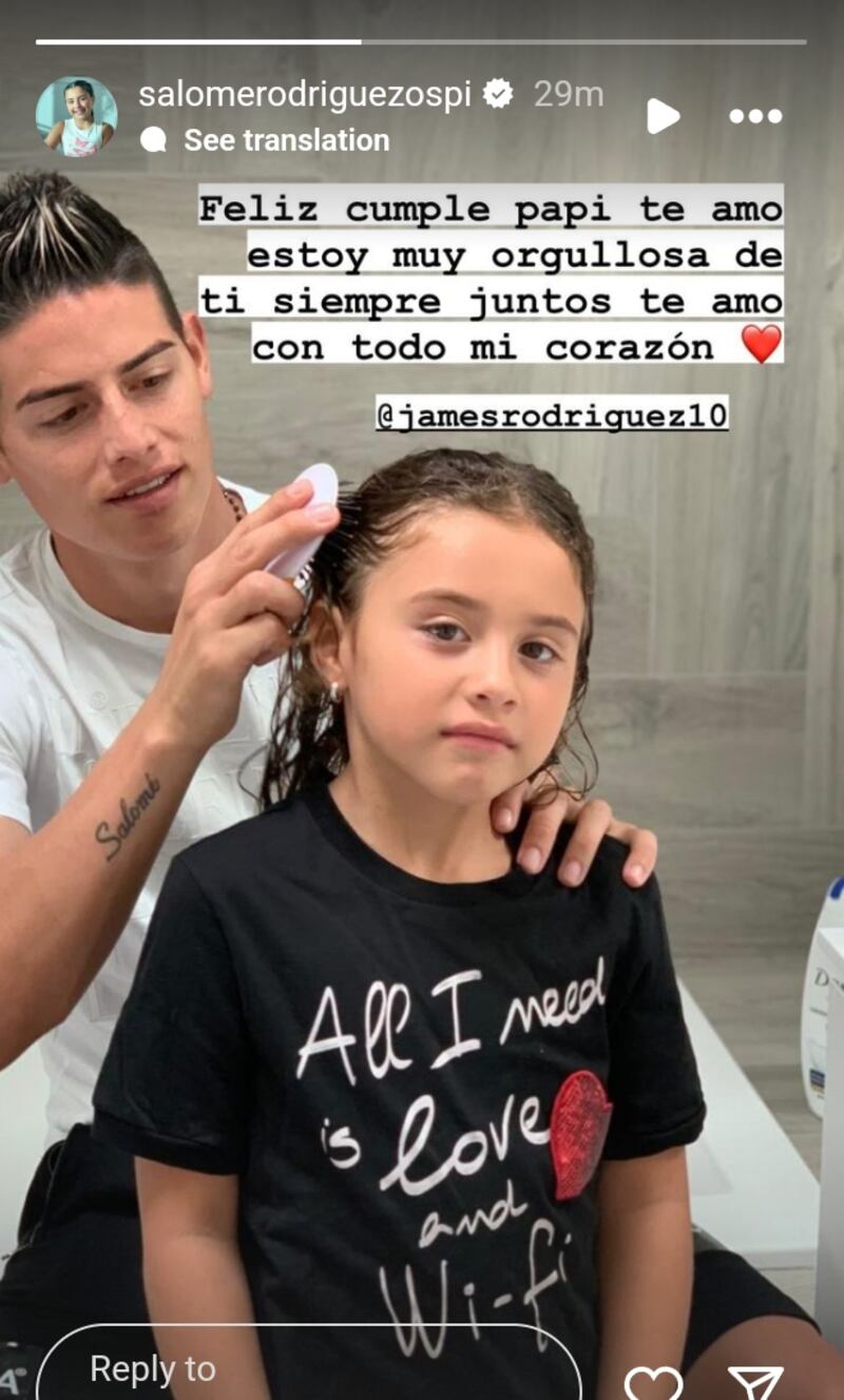 Salomé felicitó a su papá James Rodríguez por su cumpleaños con emotivo mensaje