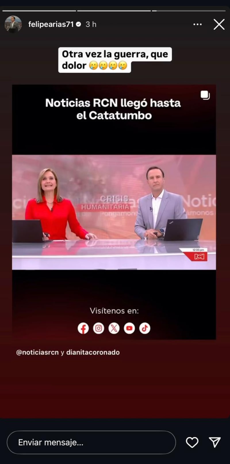 Felipe Arias, de Noticias RCN, se refirió a la situación del Catatumbo