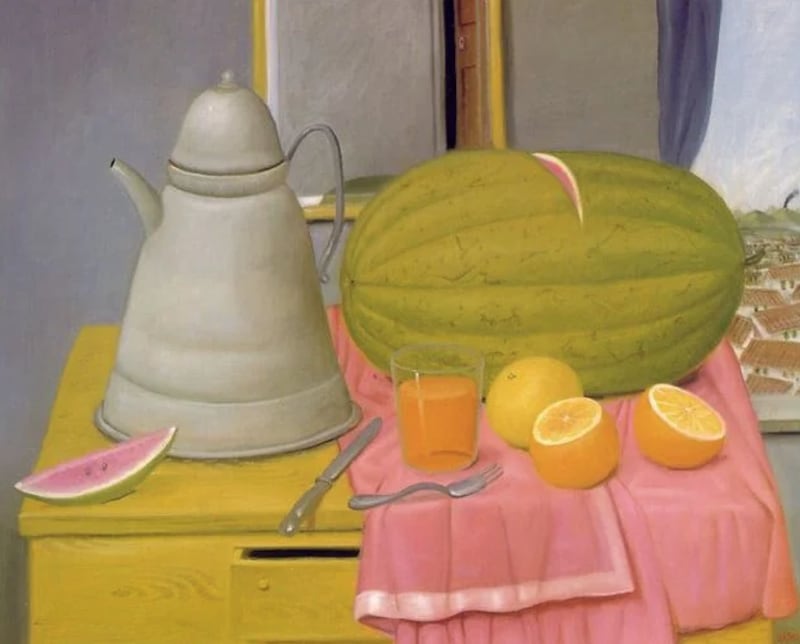 Bodegón con sandía.  Obra de Fernando Botero