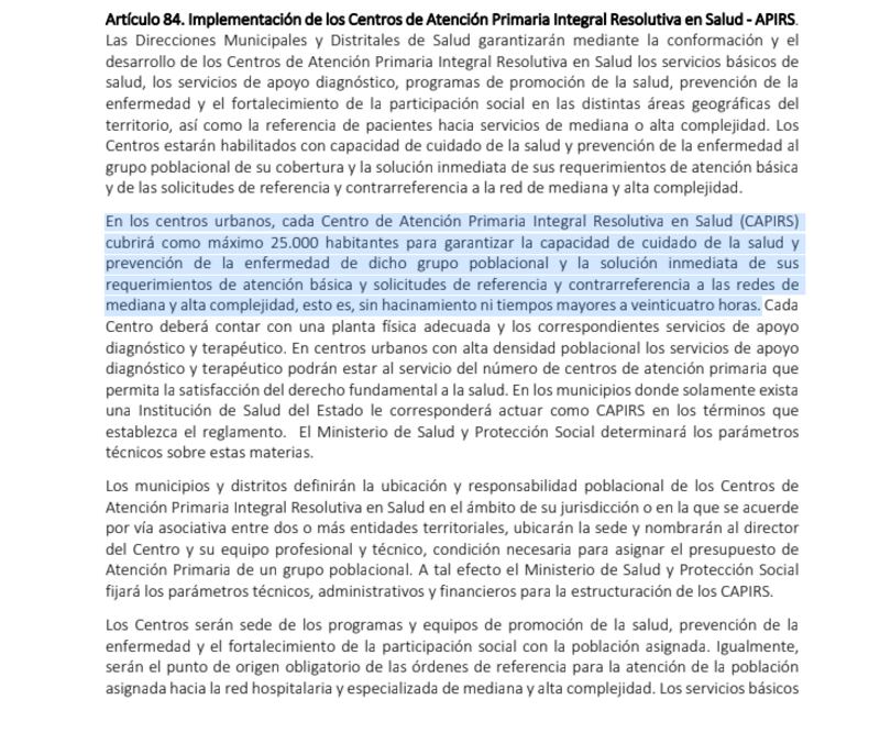 Artículo 84 reforma a la Salud - creación de Centros de Atención Primaria Integral Resolutiva en Salud (CAPIRS)