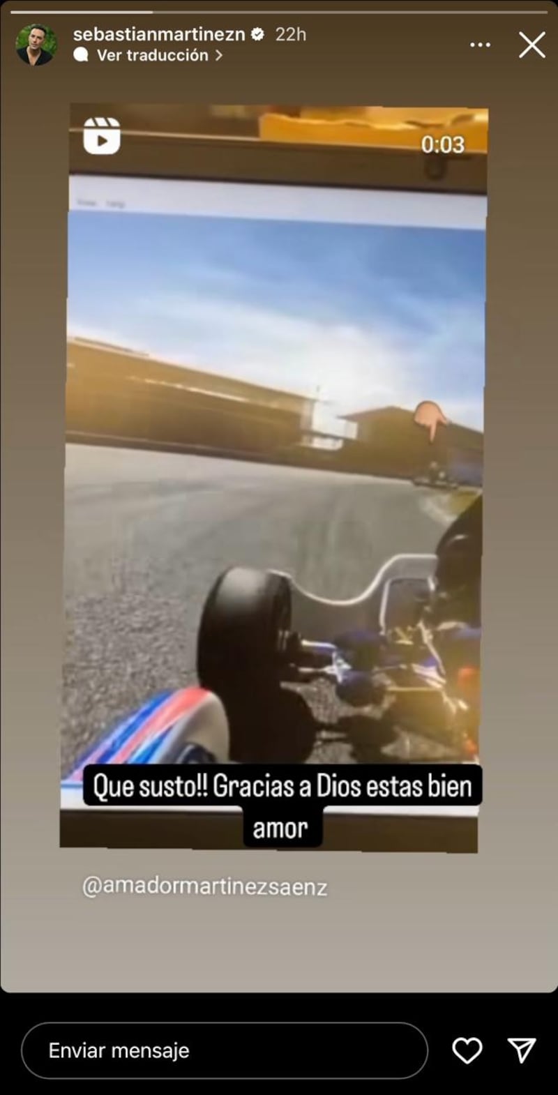 Sebastián Martínez se llevó un susto con accidente en carrera de su hijo, Amador