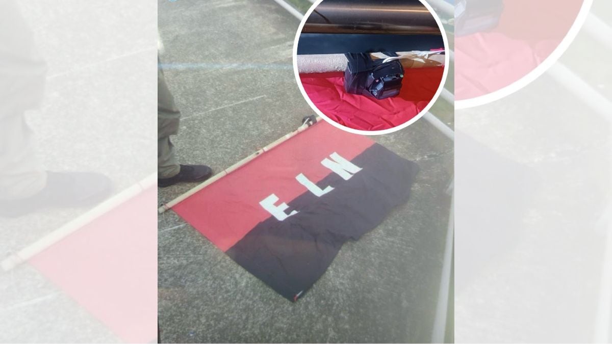 Una bandera del ELN fue encontrada en puente de Cali.