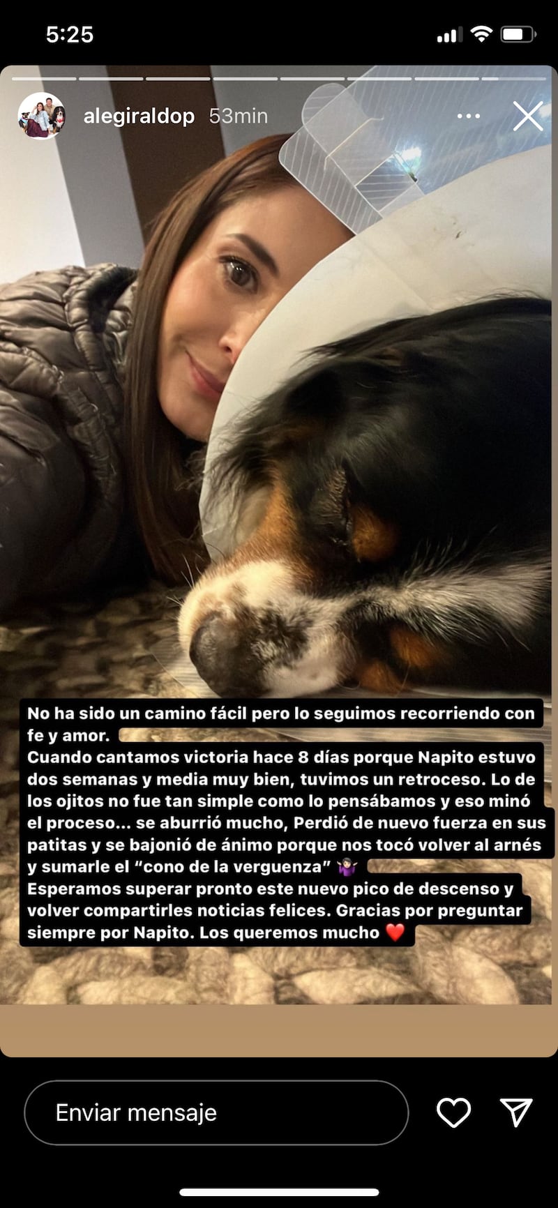 Alejandra Giraldo reveló que su mascota ha tenido un retroceso en su salud