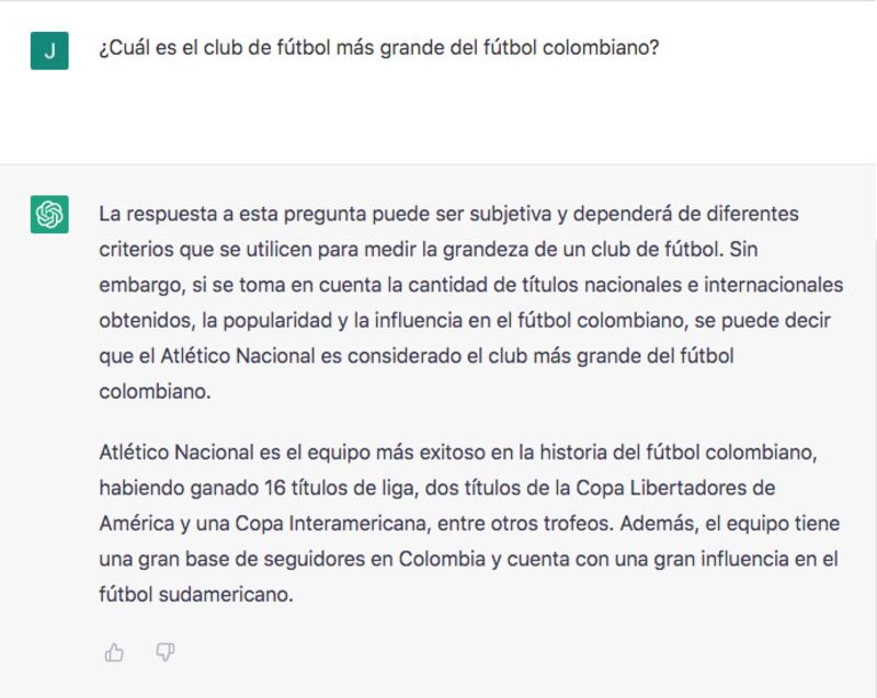 ¿Cuál es el equipo más grande de Colombia según ChatGPT?