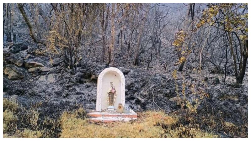 Imagen de la Virgen del Carmen en medio de un incendio Forestal en Pamplona (Noticias Caracol)