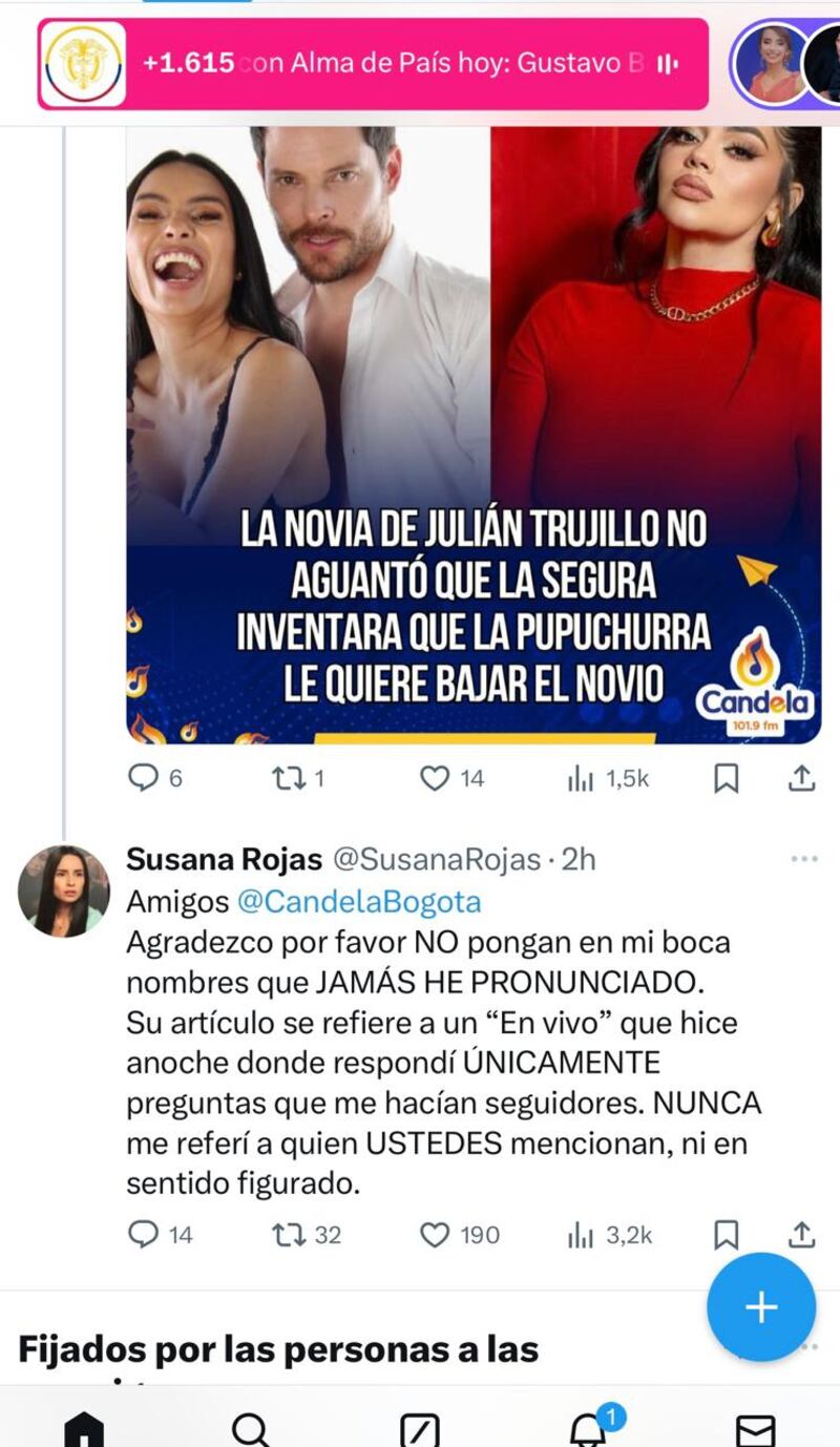Novia de Julián Trujillo, Susana Rojas aclaró su habló de La Segura durante un en vivo