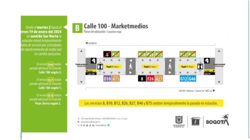 Cambios en TransMilenio por cierre de la estación Calle 100 (Imagen de cortesía)