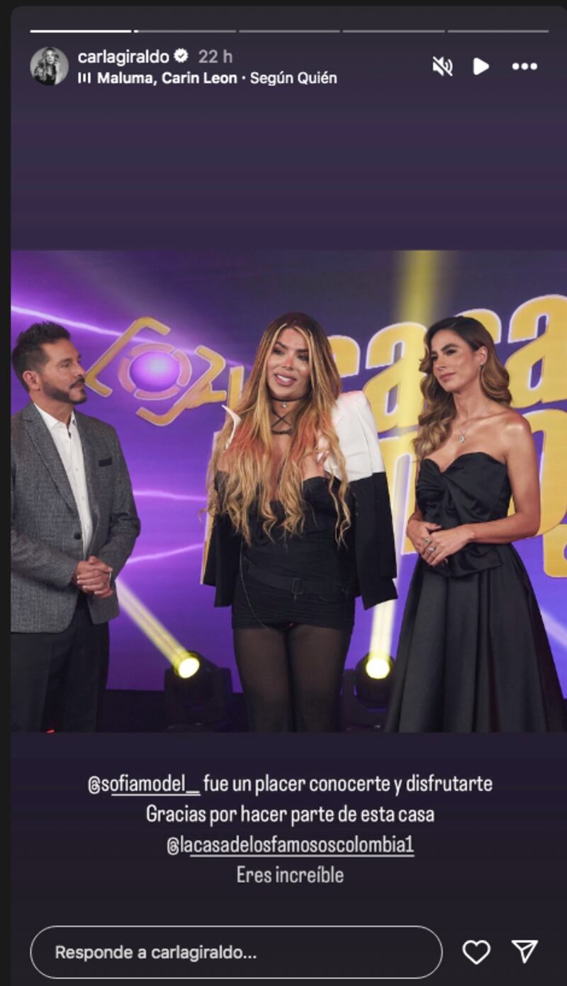 Carla Giraldo de La casa de los famosos dedicó mensaje a Sofía Avendaño