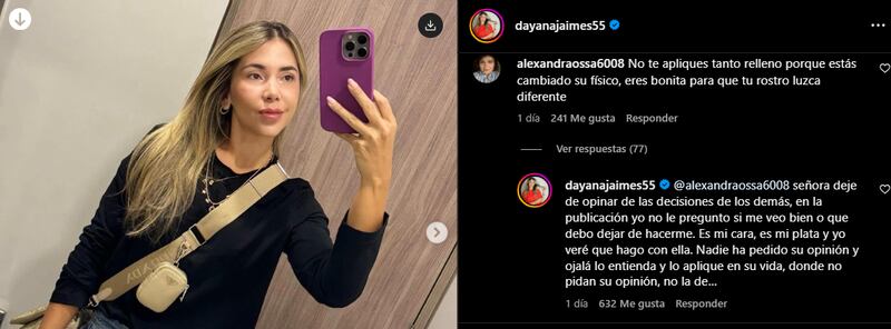 Dayana Jaimes no se quedó callada ante los que opinan sobre el cuerpo de los demás en redes sociales.