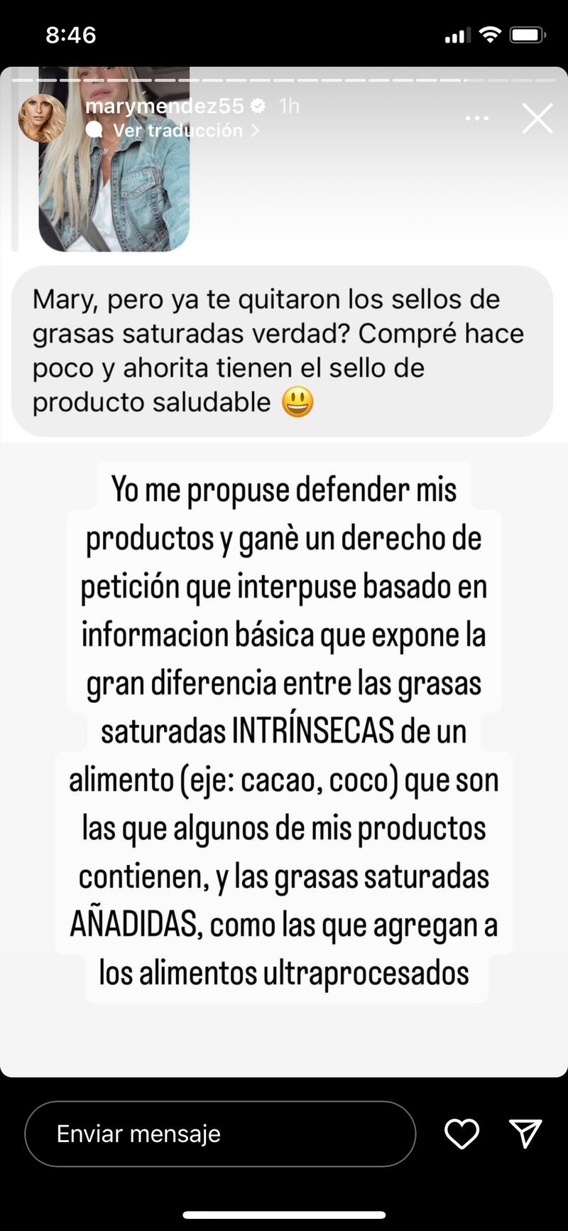 Mary Méndez impuso un derecho de petición en contra de los sellos de los productos