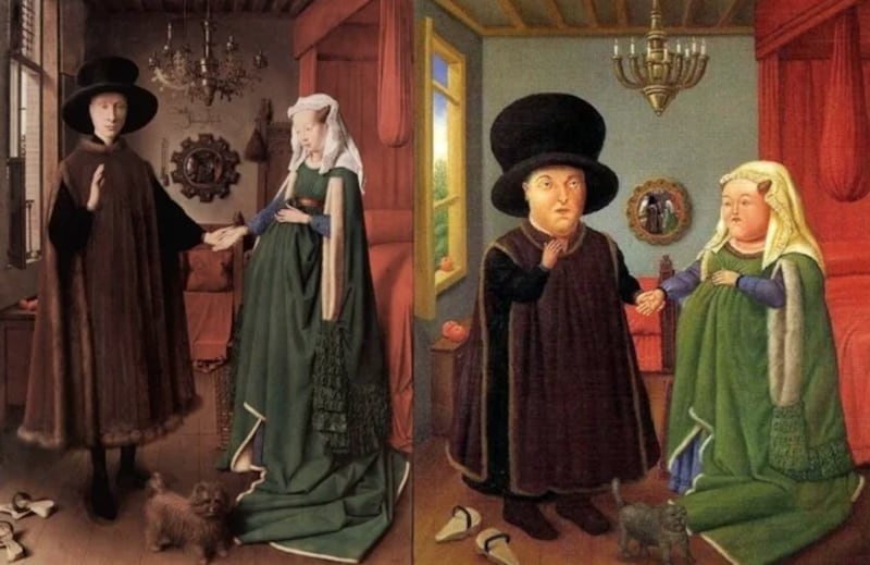 DER: Fernando Botero: Matrimonio Arnolfini --- IZ: Van Eyck: Matrimonio Arnolfini.