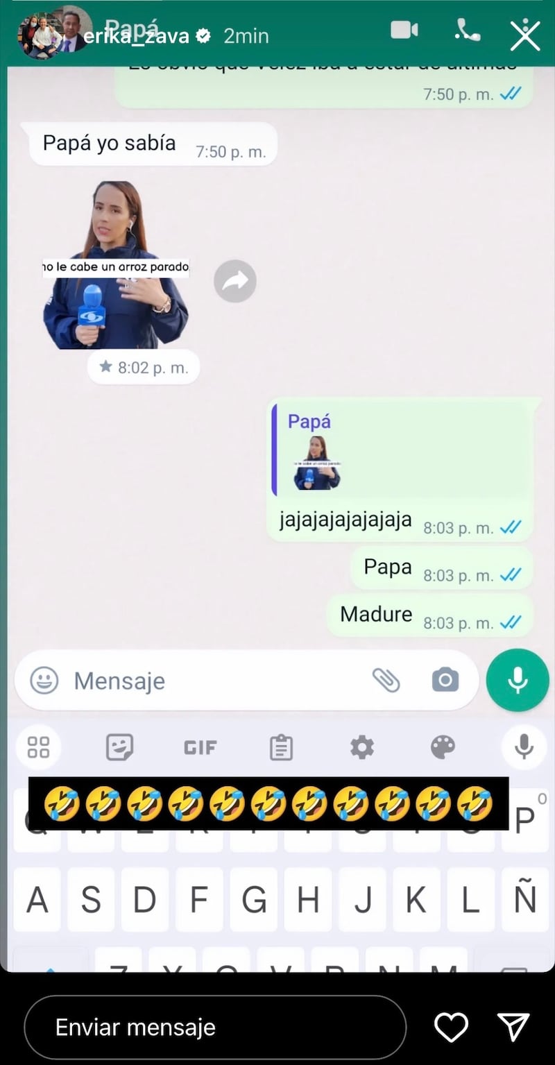 Erika Zapata mostró que su papá se burla de su propio sticker