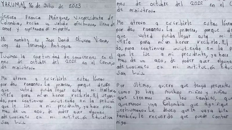 “Creemos en los cambios”: la tierna carta que escribió un niño a Francia Márquez para que arreglen su colegio