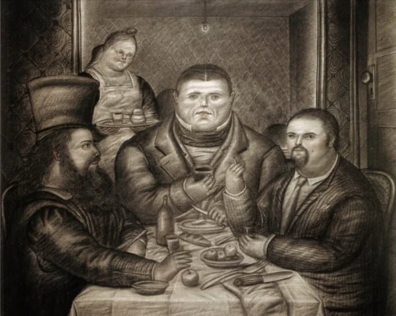 La comida con Ingres y Piero della Fracesca, obra de Fernando Botero