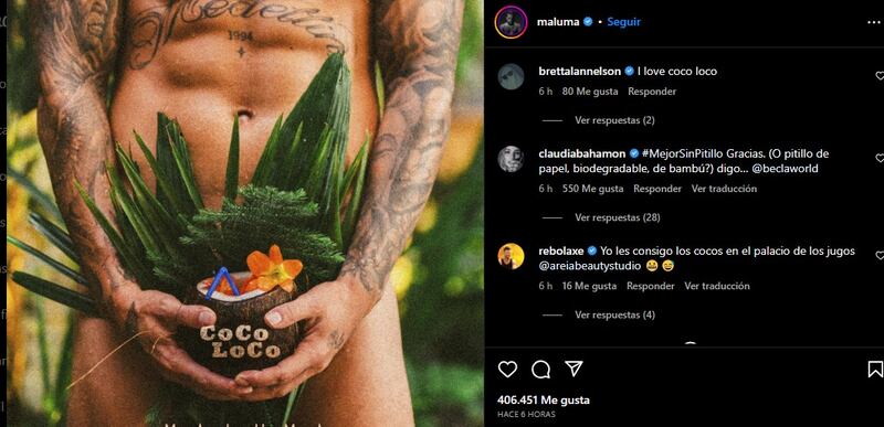 Claudia Bahamon y el sugerente comentario que le hizo a Maluma en una foto picante