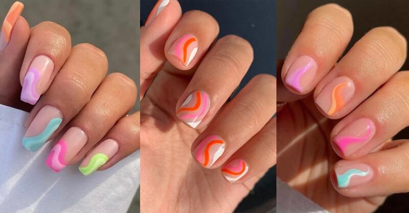 Uñas con ondas de colores