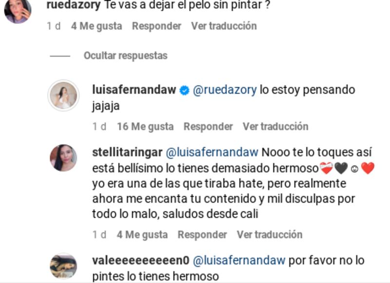 Luisa Fernanda W desde sus redes sociales