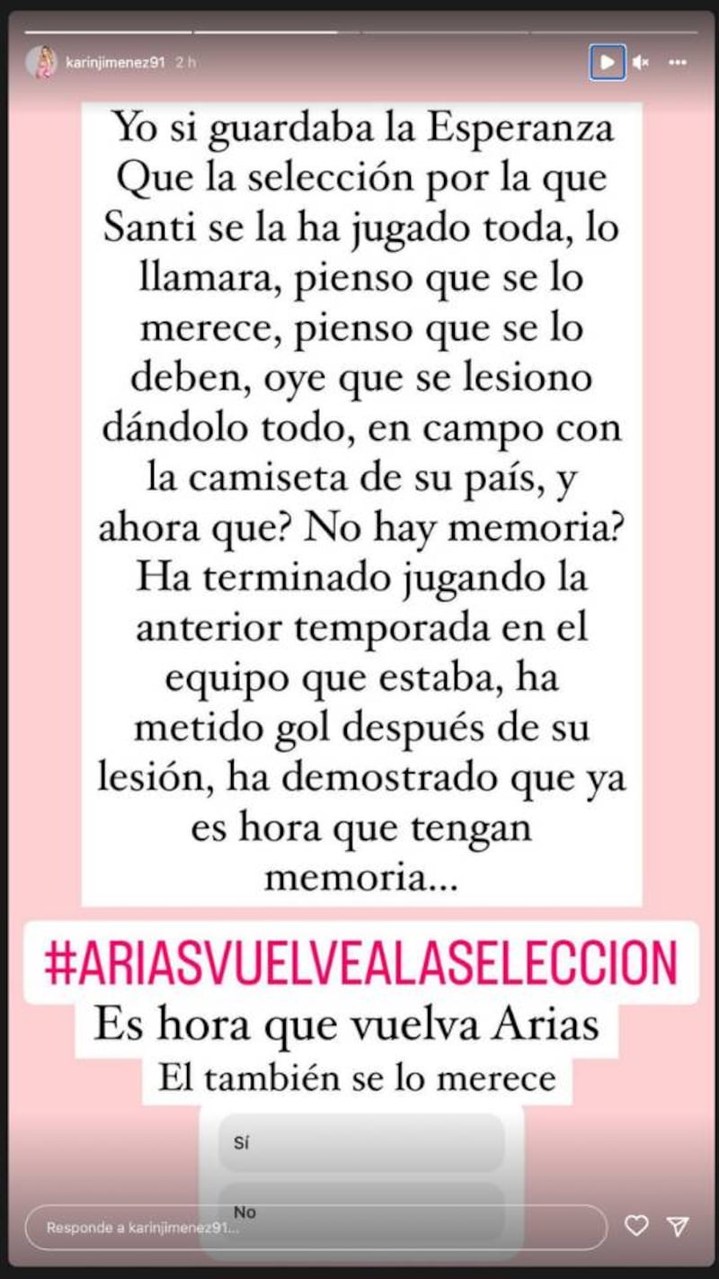 mensaje de la esposa de Santiago Arias sobre su ausencia en la convocatoria de la selección Colombia