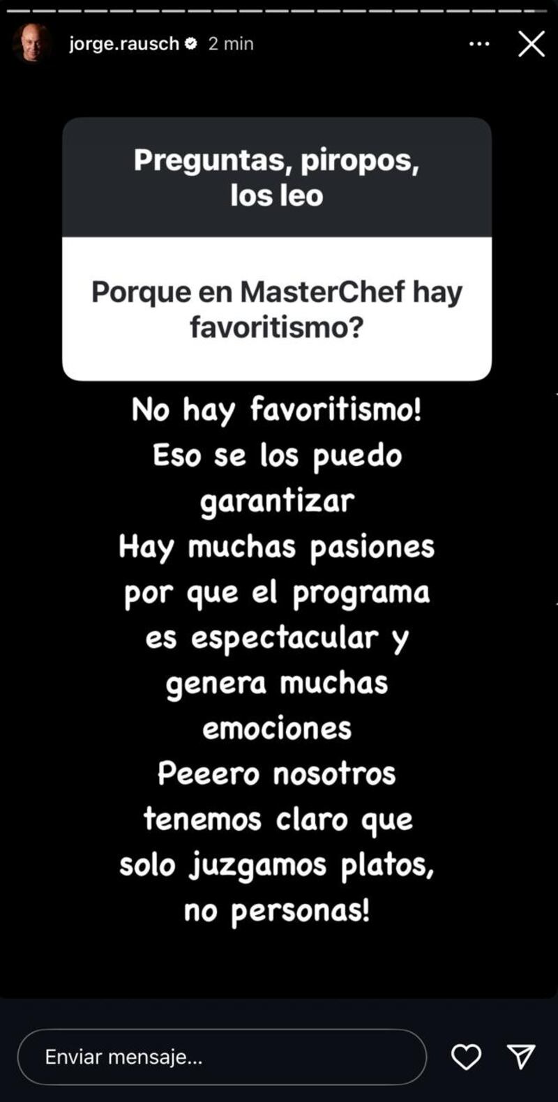 Jorge Rausch de MasterChef habló de los favoritismos