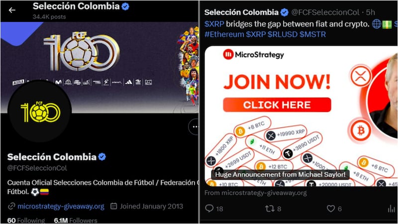 El ataque cibernético al perfil de X de la Selección Colombia y las publicaciones sospechosas (Redes sociales de la Selección Colombia)