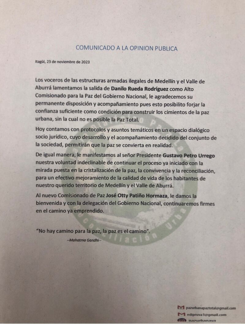 Comunicado de estructuras criminales