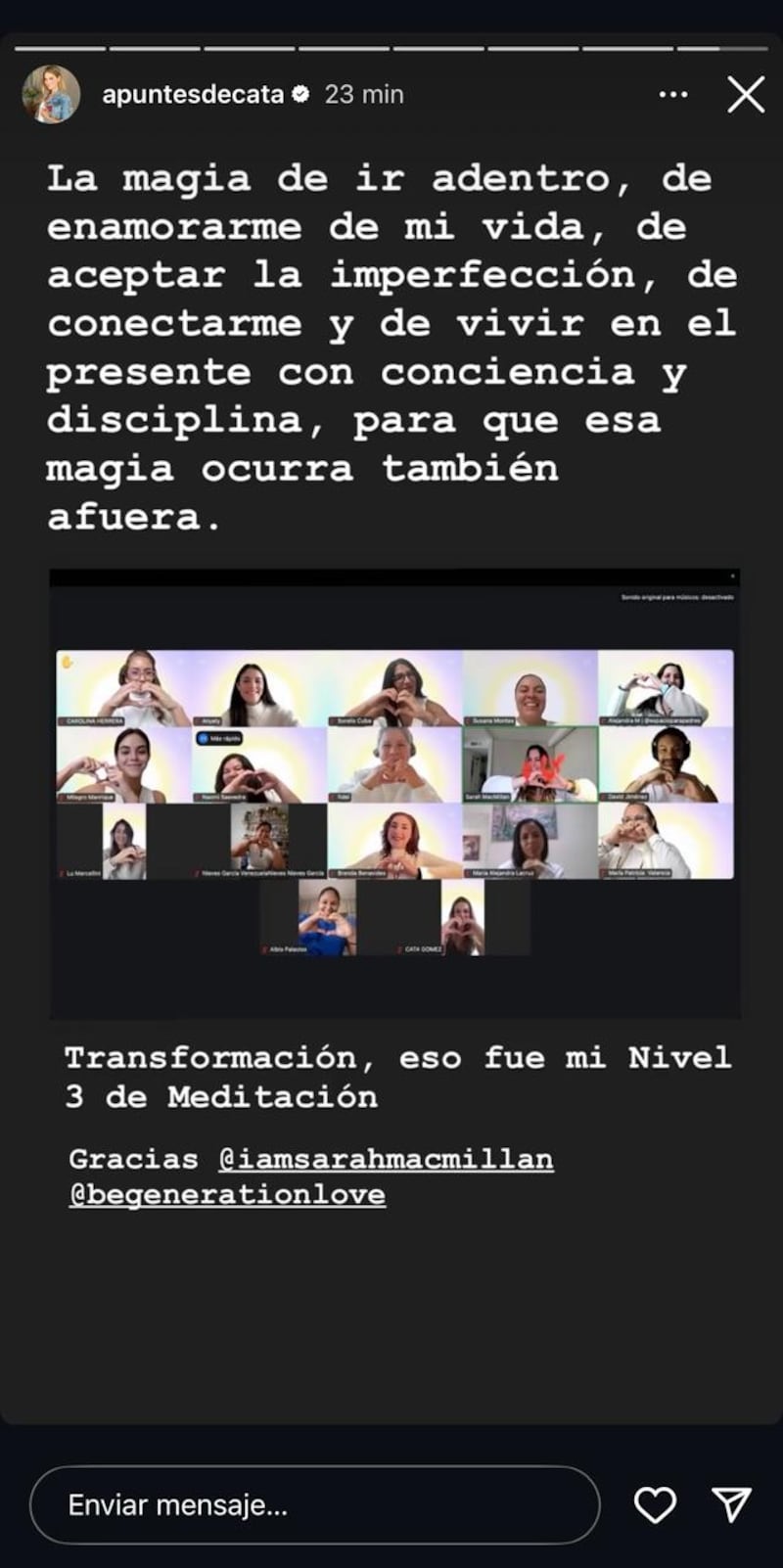 Catalina Gómez mostró cómo avanza su rol como meditadora