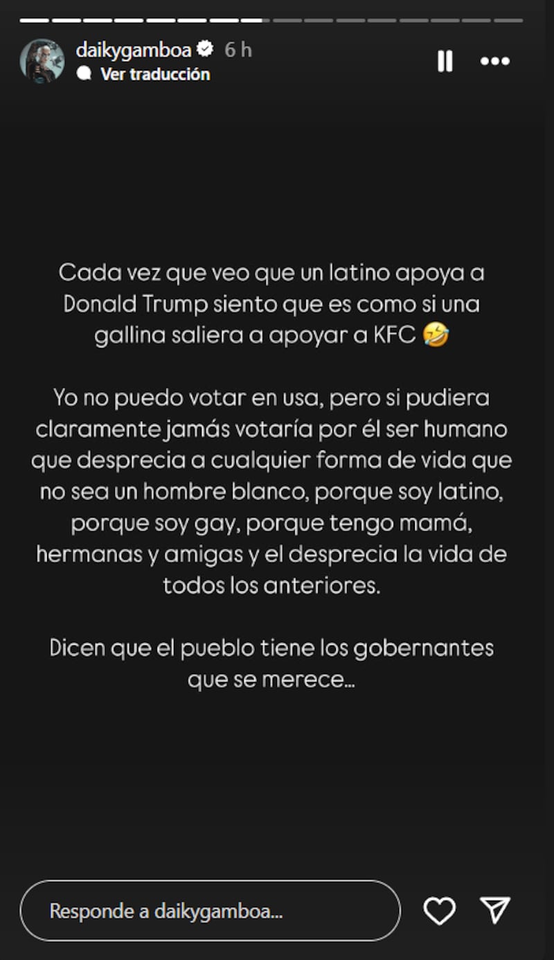 Daiky Gamboa, mejor amigo de Karol G, estalló contra los latinos que votaron por Trump